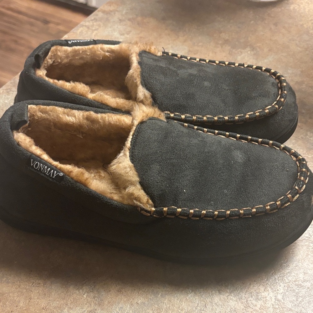 Men's Black Loafers with Faux Fur Lining